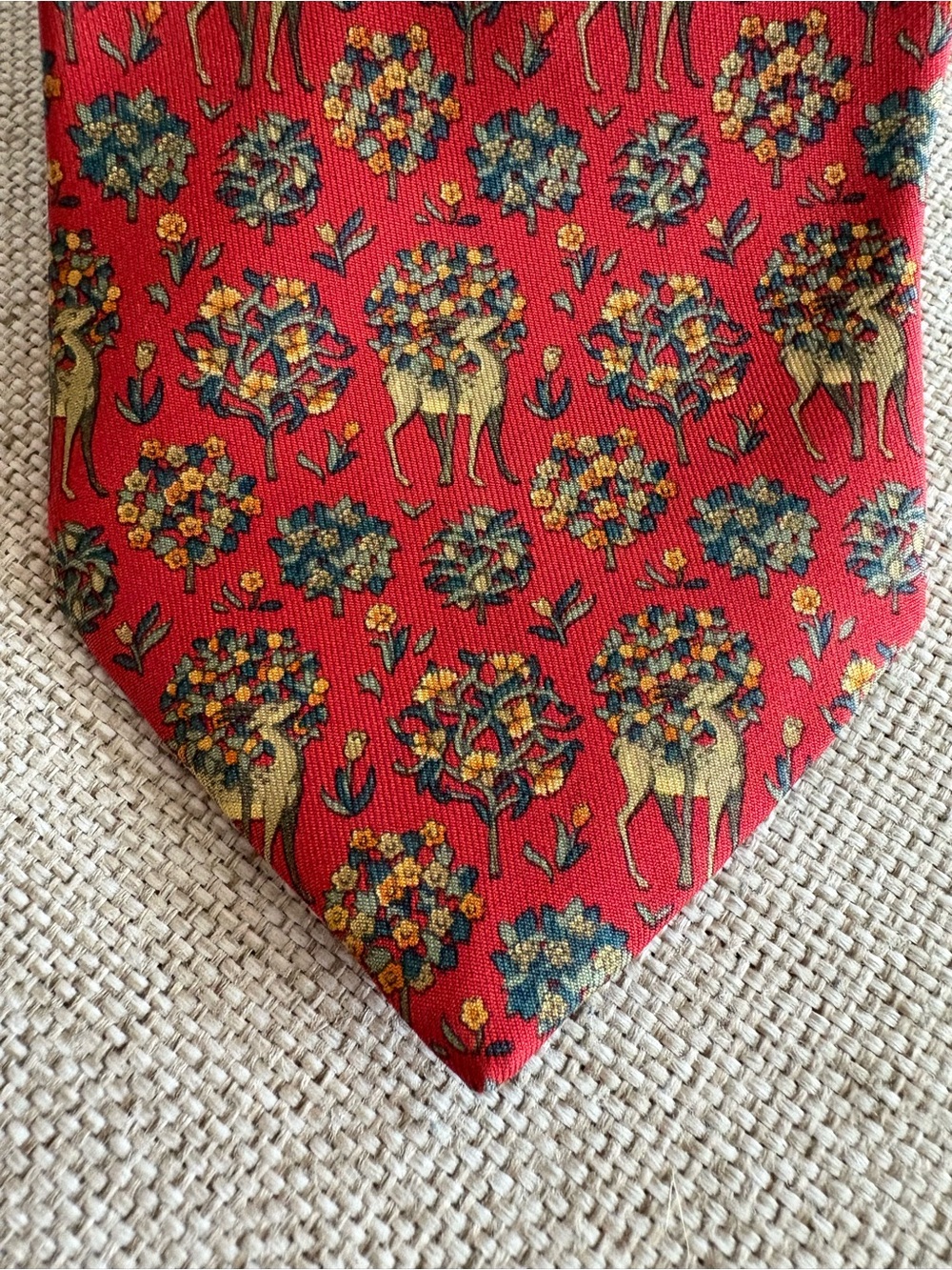 Liberty of London Vermilion Deer Floral Silk Tie 3.5” Made in England